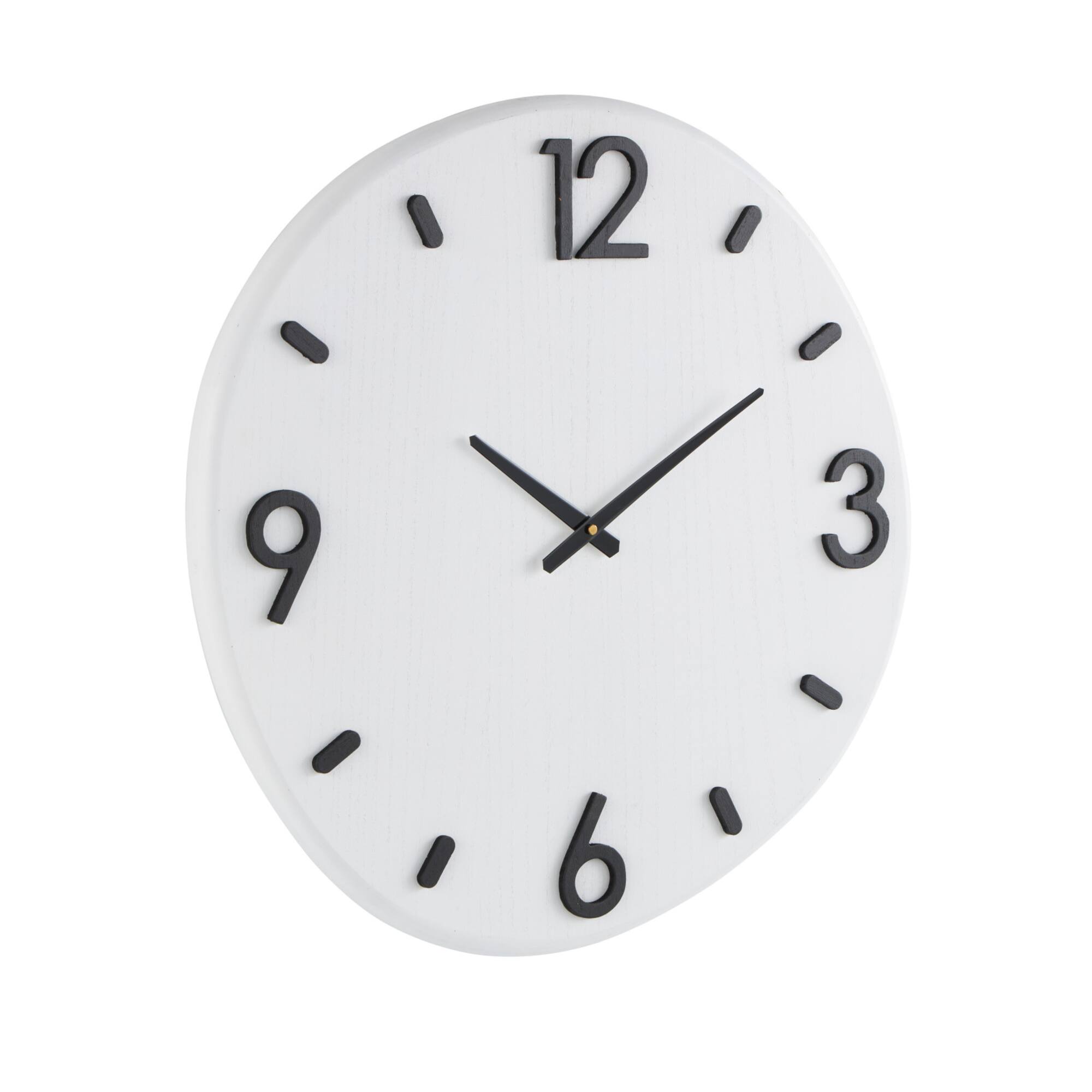 24" x 23" White Wood Round Decorative Wall Clock with Black Hands & Numbers